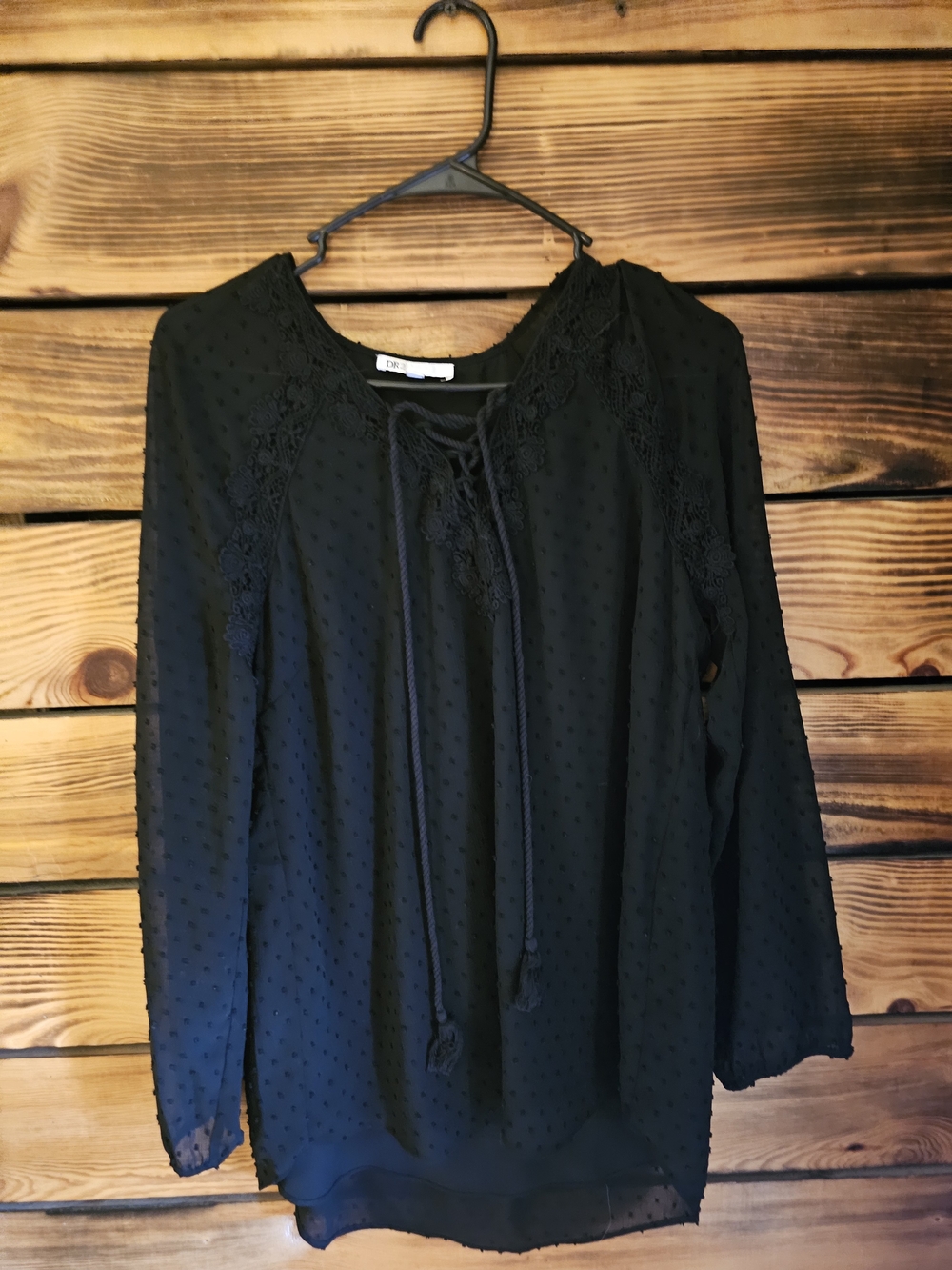 DR2 Black Lace-Trim Peasant Blouse